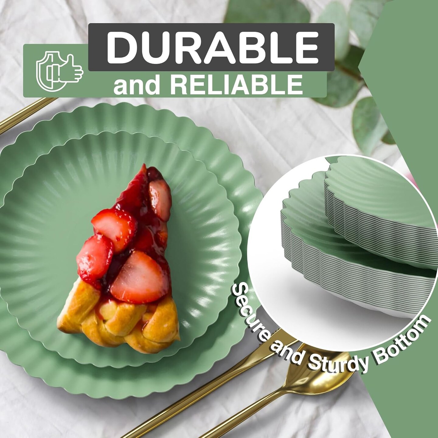 Floral Paper Plates 8.5 Inch &#x26; 10.5 Inch 40 Pcs Dinner Plate Set Fancy Disposable Plates for Party for 20 Guests 20 X 8 &#x26; 20 X 10 Large &#x26; Small Paper Plate Set for Parties Matcha