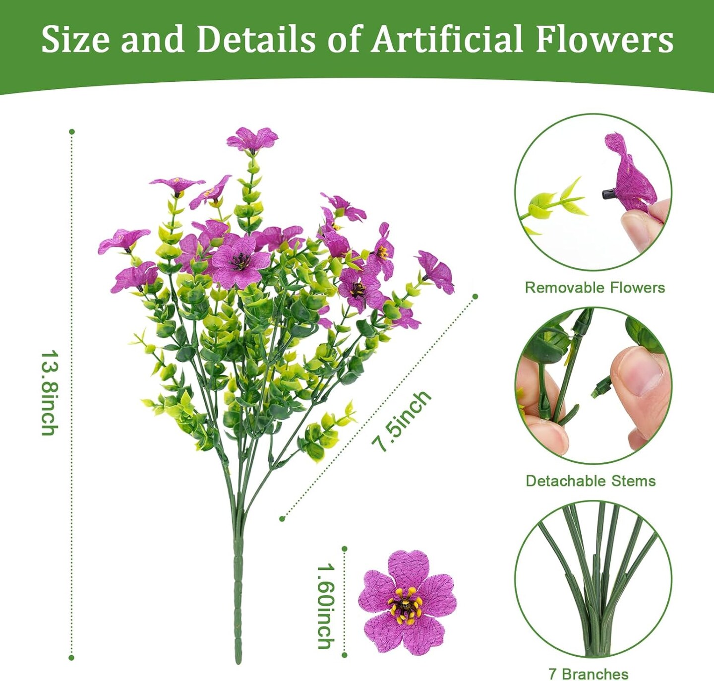 16-Bundle Artificial Flower Set – Colorful Daisy & Eucalyptus Fake Flowers, UV-Resistant for Spring & Summer Decor, Weddings, Home, Windows, and Outdoor Arrangements