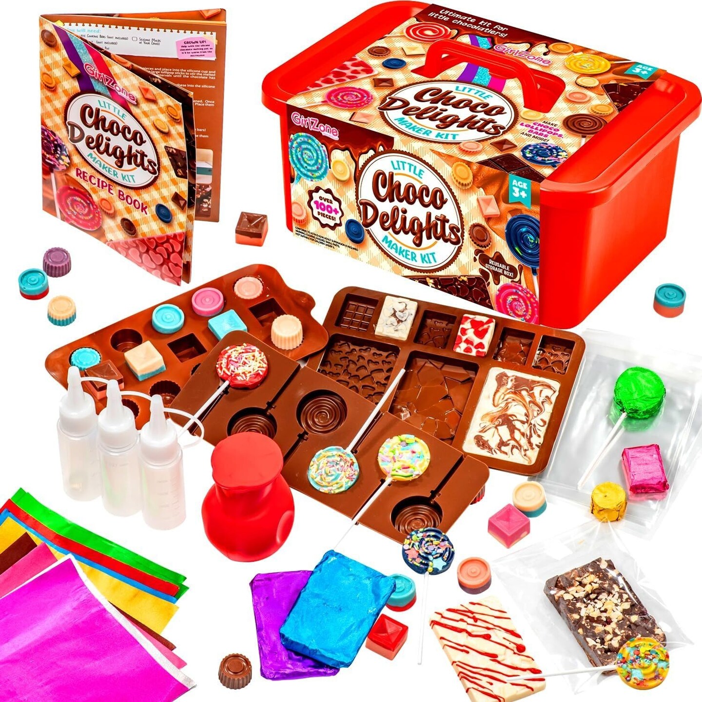 GirlZone Little Choco Delights Maker Kit, Chocolate Making Kit with Candy Bar Molds, Lolly Sticks, Wrappers for Choco Bar, Ideal Christmas Gift &#x26; Thanksgiving Gift for 8+ Year Old Girls