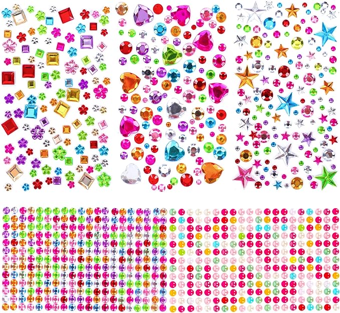 880pcs Gem Rhinestones for Crafts - Self Adhesive Acrylic Gems DIY Decorative Diamond Stickers, Small Stickers for Kids