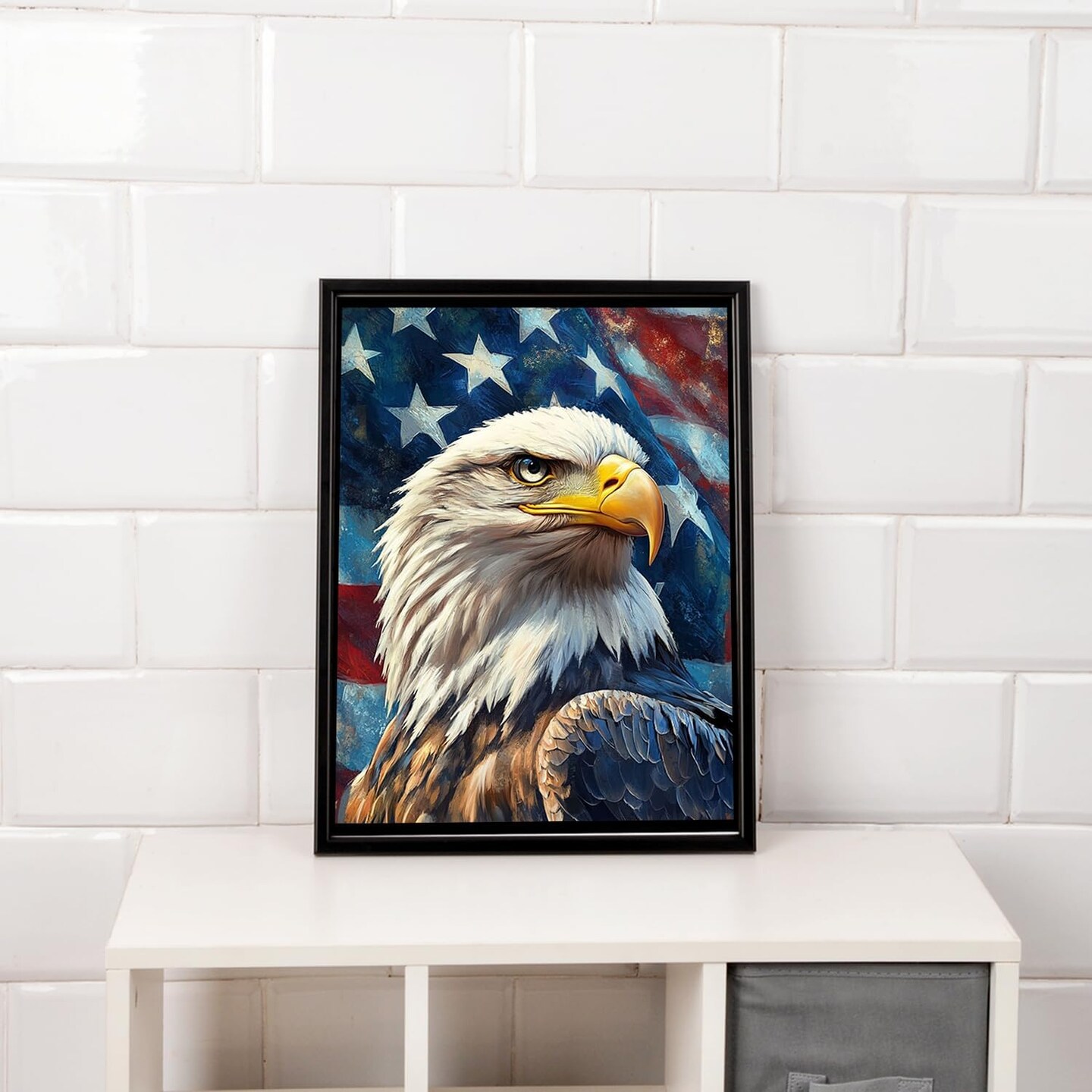 Independence Day Paint by Numbers Kit for Adults,Bald Eagle Oil Painting Art by Number Kits,4Th of July Acrylic Paintworks Art Craft for Home Decor Without Frame 16x20 Inch.