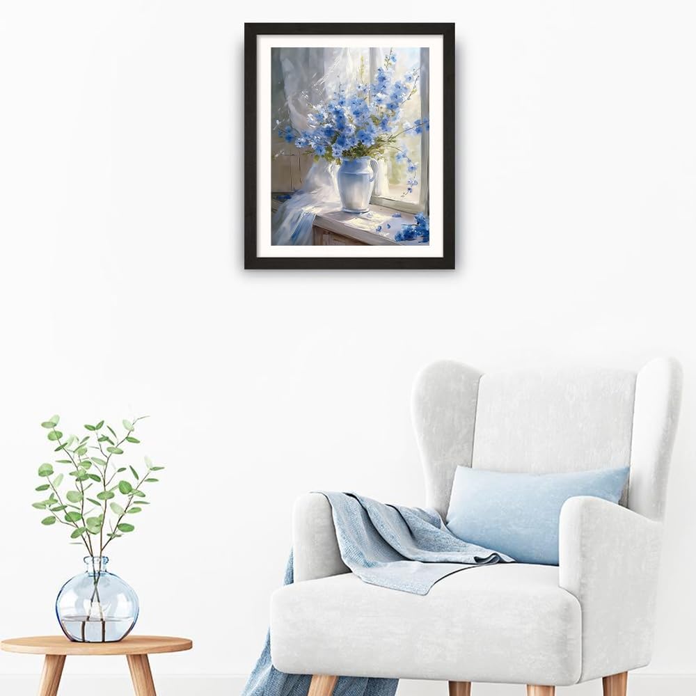 16x20 Inch Blue Flower Paint by Numbers for Adults - DIY Floral Vase Acrylic Painting Kit for Beginners - Botanical Canvas Art Craft for Home Wall Decoration (Unframed)