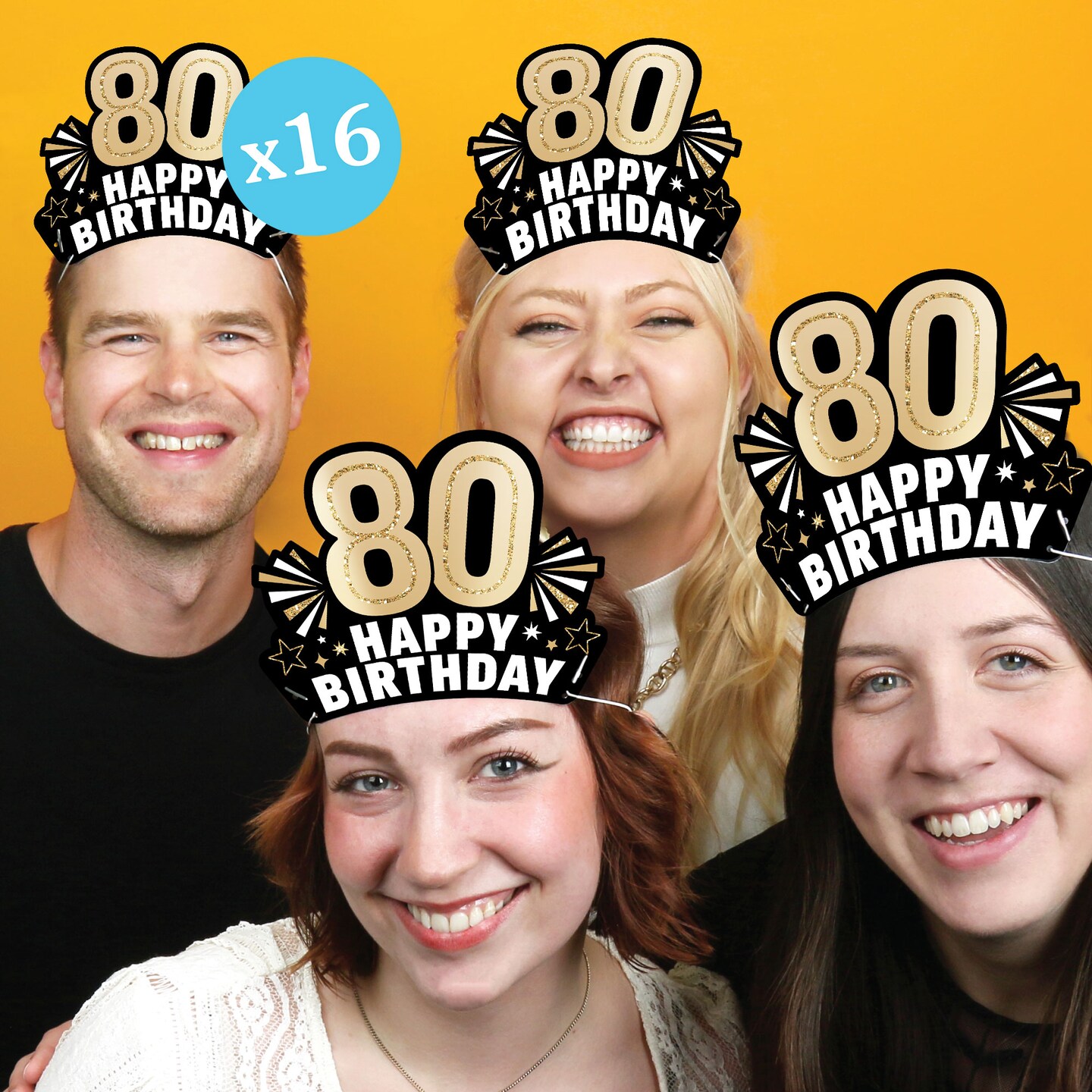 Big Dot of Happiness 80th Birthday Paper Crowns, Happy Birthday Party Headbands for Adults, DIY Black &#x26; Gold Milestone Party Hat Favors, 16 Count