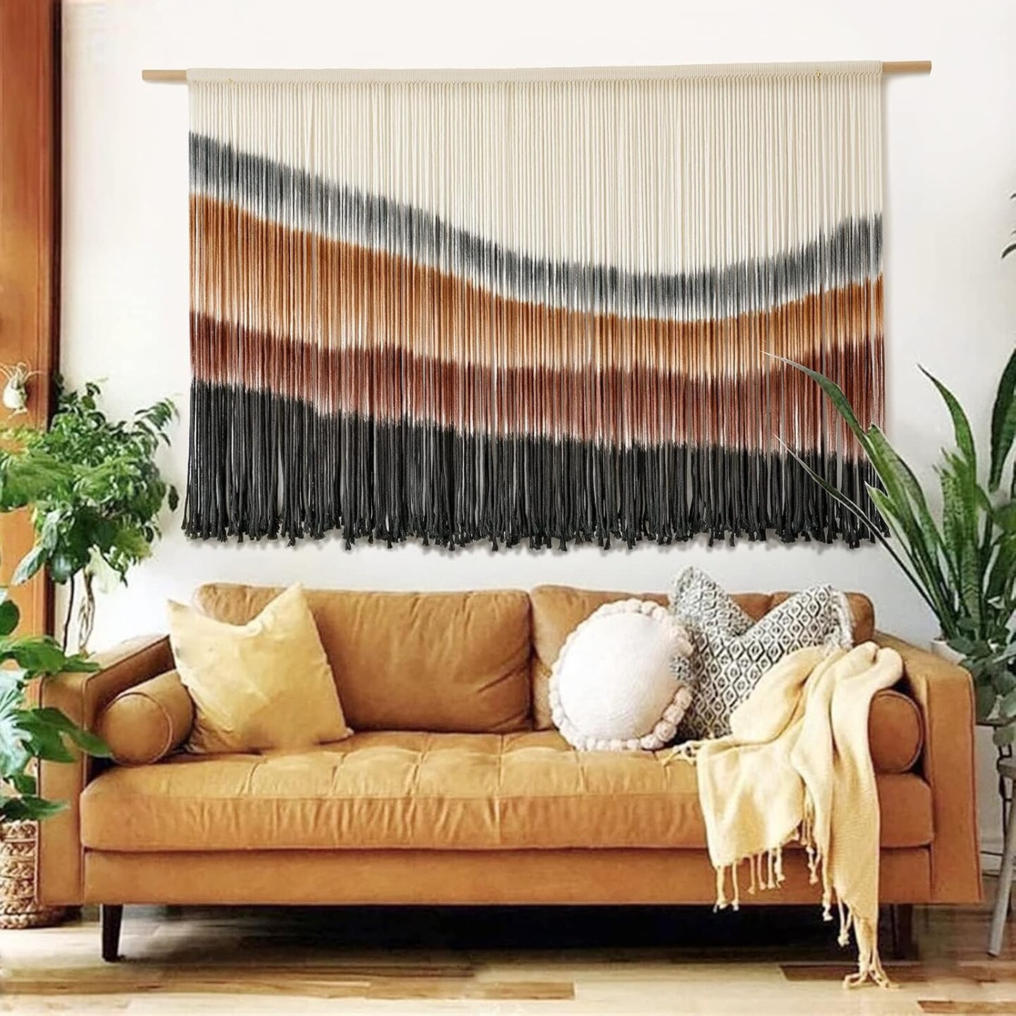 Large Macrame Wall Hanging Tie-Dye Tapestry for Living Room or Bedroom, Boho Home Decor, Handmade Wall Art, 57" W x 35" L
