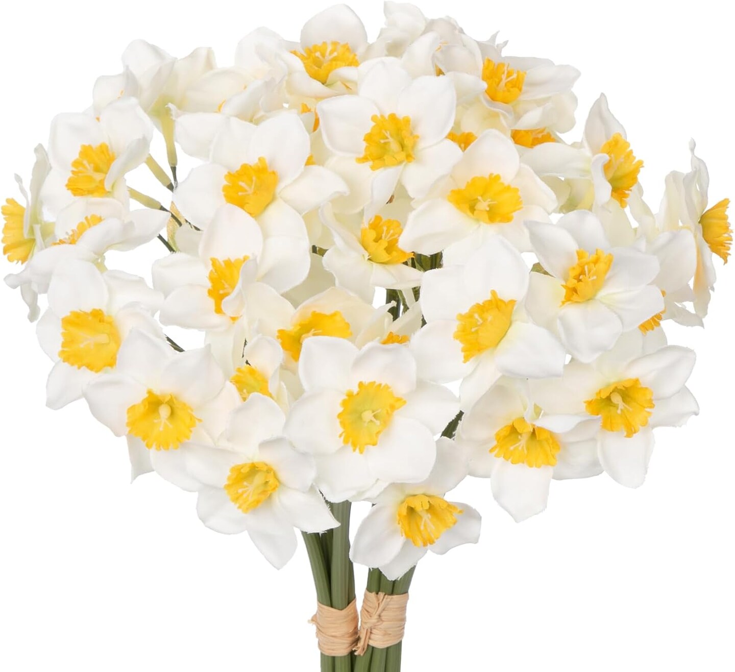 12 Stems Daffodils Artificial Flowers 2 Bunches Real Touch Fake Narcissus Flower 9in Silk Spring Fake Flowers Wedding Floral Decor Bouquet for Home Party Wedding Office Anniversary Decor,White