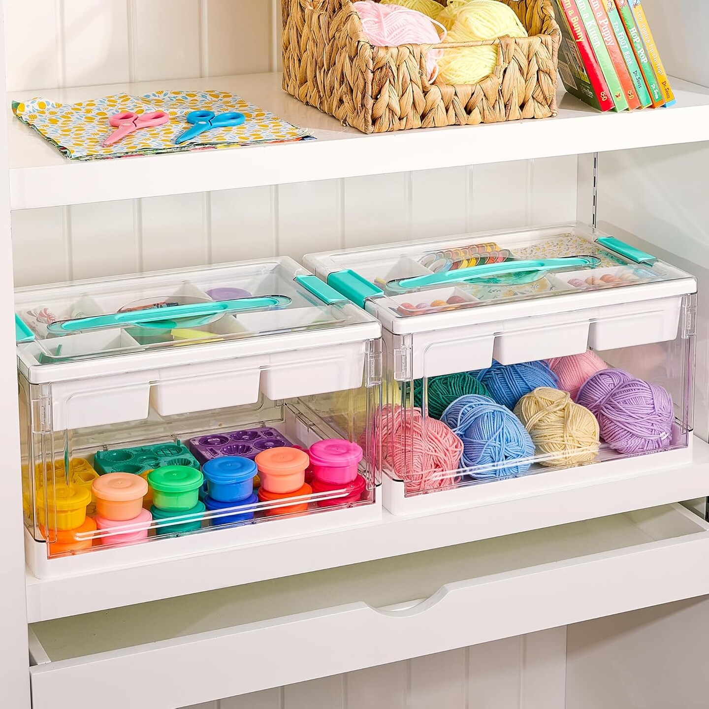 24 QT Clear Plastic Craft Organizers and Storage Box with Removable Trays and Dividers,Art Supply Organizers and Storage,Ideal Containers for coloring Books,Toys,Craft Supplies,1 Pack