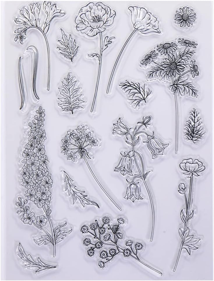 Wild Flower Clear Stamps For Card Making Decorative Vintage Plants Flowers Leaves Bee Transparent Silicone Stamps Diy Scrapbooking Supplies Embossing Pap