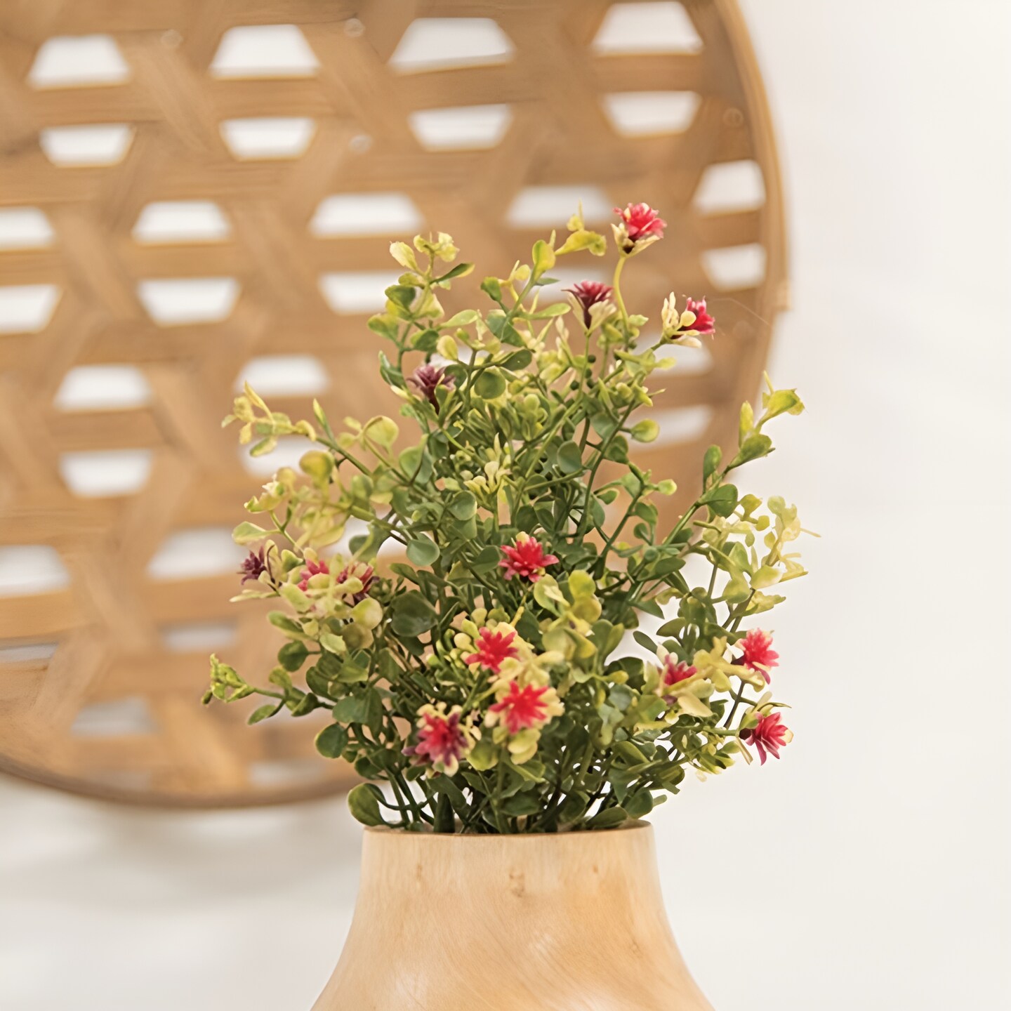 Green-Red Ruby Buds and Grass Pick for Rustic Autumn Decor