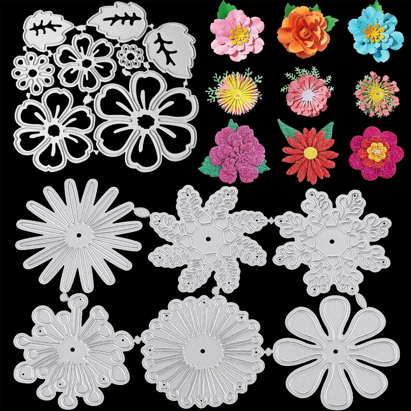2 Sets Flower Metal Cutting Dies Flower Leaves Embossing Stencil 14 Styles 3D Die Cuts Stencil