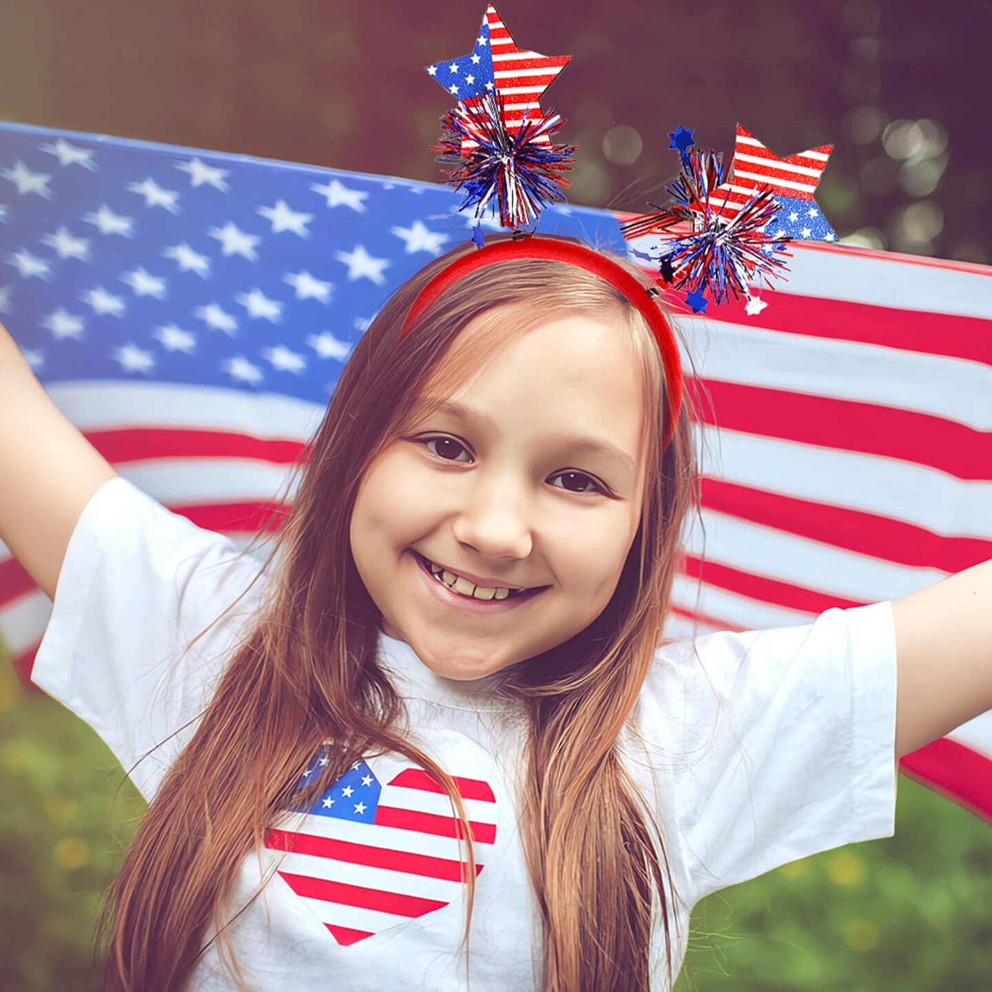 4th of July Headband Independence Day Hair Accessories Patriotic Party Hair Supplies USA Flag Star Design Blue Red Ribbon Stars Hair Decoration Cute Hair Hoop for Women Girls Kids 1 Pcs