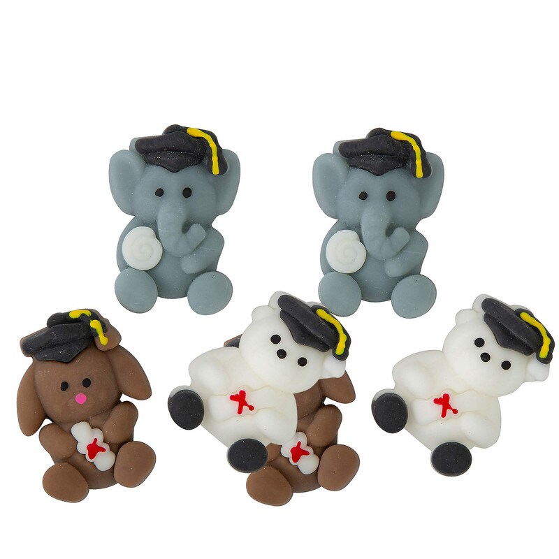 2 3/4&#x22; Mini Graduation Bear, Elephant &#x26; Puppy Mochi Squishies 12 Pieces