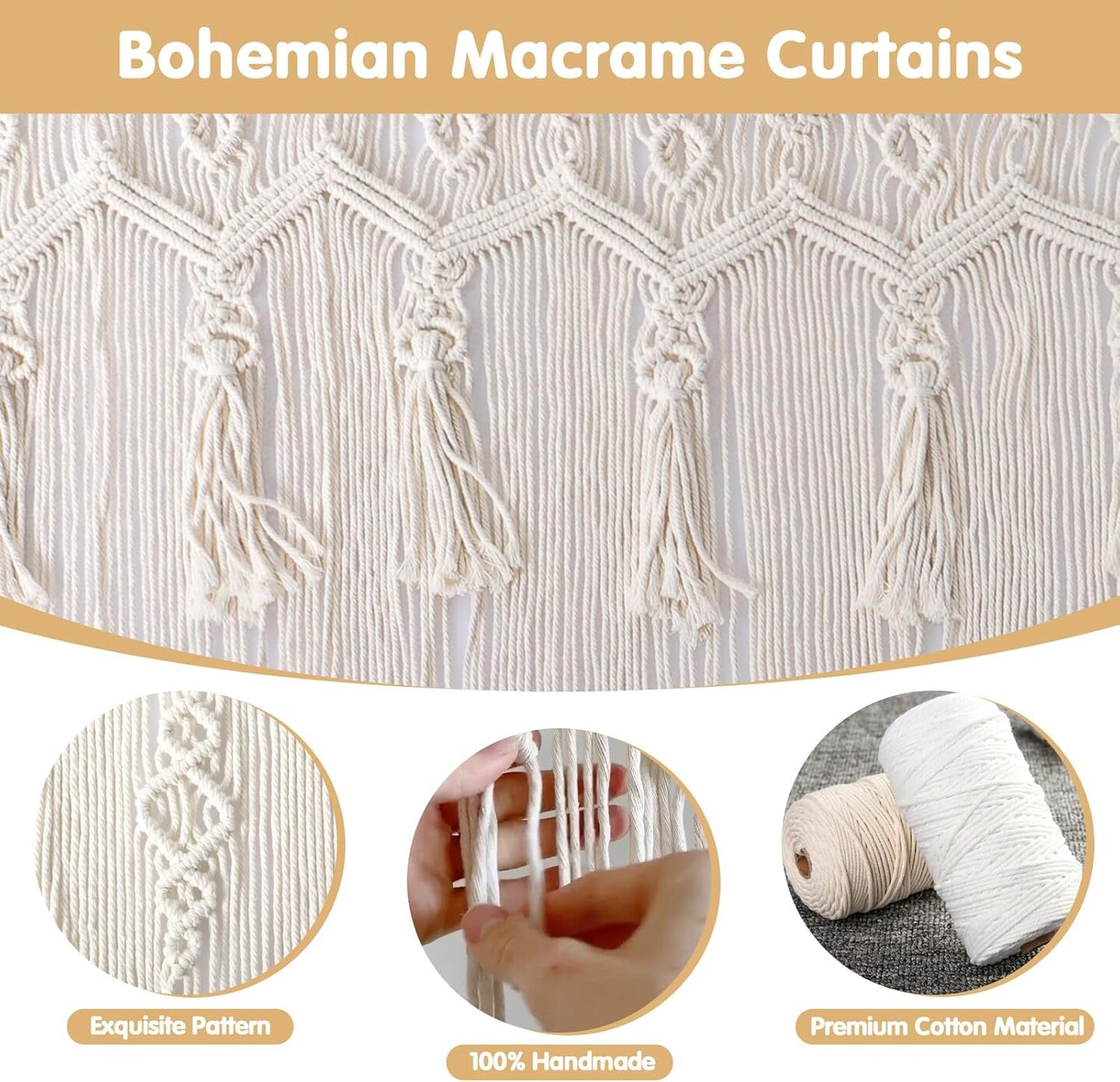 Macrame Curtains 79 x 37 Inch Boho Curtains Backdrop with Tassels Handmade Cotton Macrame Door Wall Hanging Window Curtain for Bedroom Closet Home Wedding Bohemian Decor