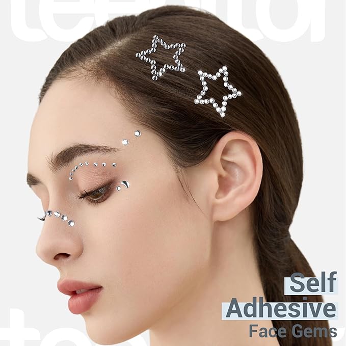 Self Adhesive Face Gems, Pearl Stickers, Hair Accessories for Girls, Rave Accessories for Women, Jewel Stickers for Face, Eye, Hair, Body, Nail