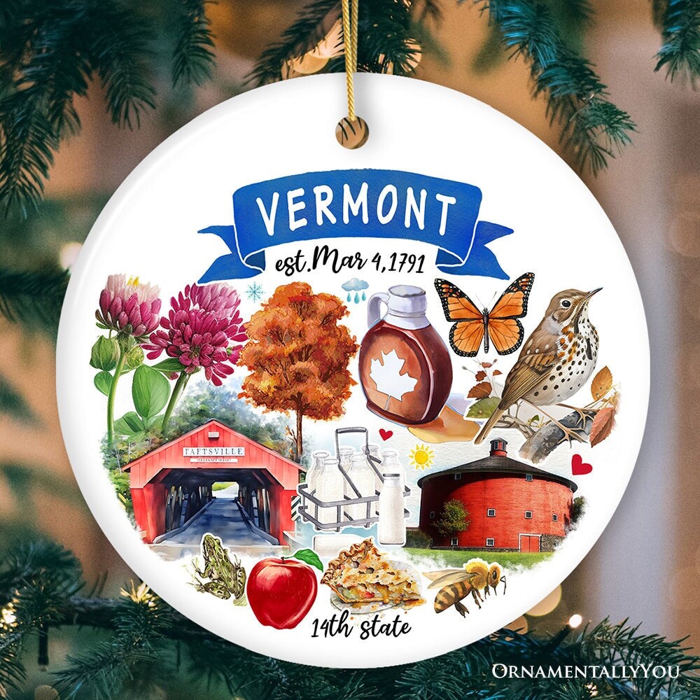 Artistic Vermont State Themes and Landmarks Christmas Ornament
