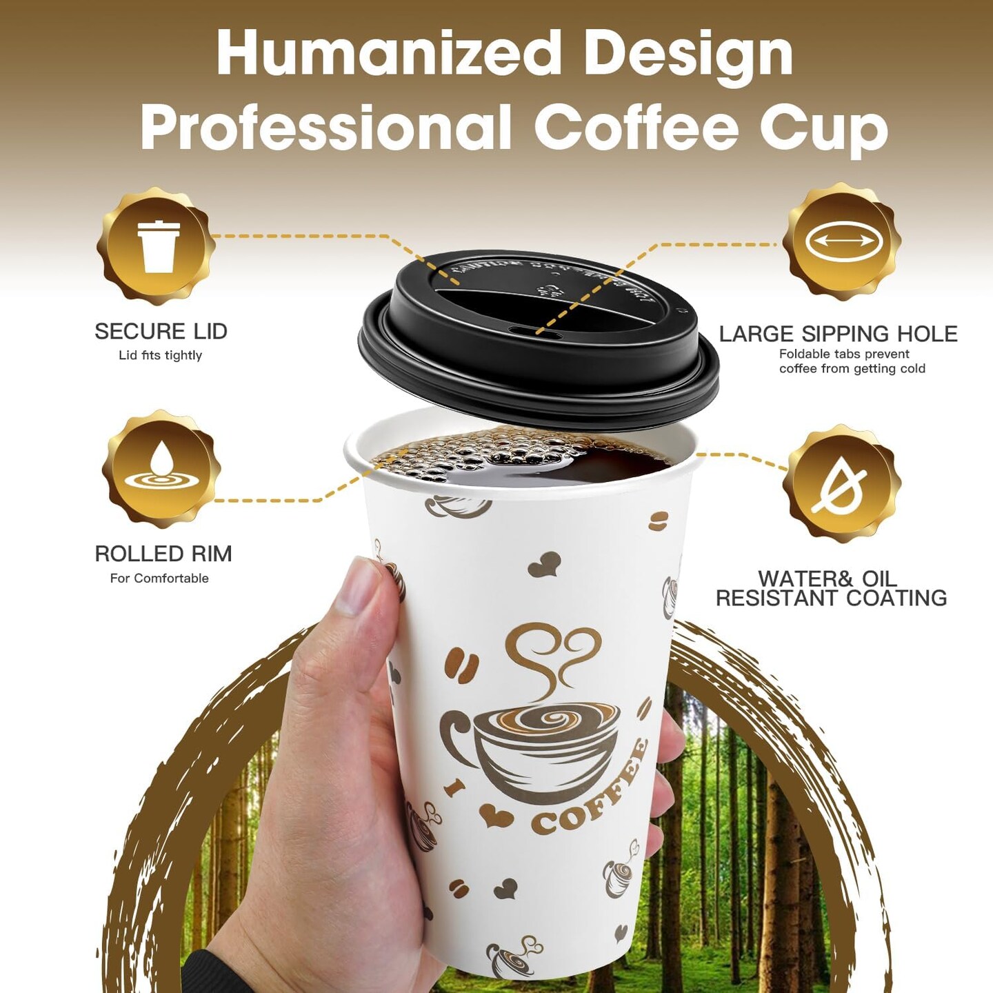 100 Pack Disposable Paper Coffee Cups with Lids 16 oz, To Go Hot Cups for Hot CoCoa, Chocolate and Drinks
