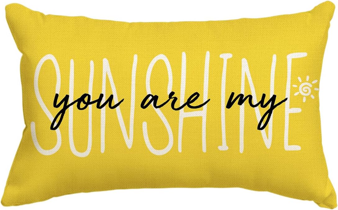 You are My Sunshine Summer Throw Pillow Cover, 12 x 20 Inch Yellow Cushion Case Decoration for Sofa Couch
