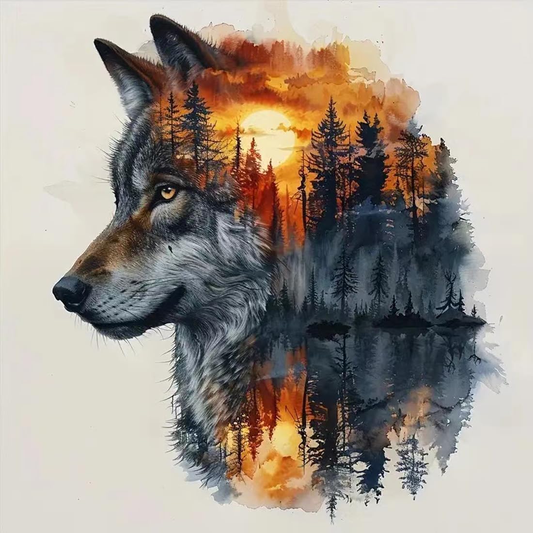 Wolf 5D Diamond Painting Kits for Adults,Animal Forest Wolf Diamond Art Kits for Beginners,DIY Full Drill Paint by Diamonds with Painting Kit for Crafts Adults Home Wall Decor 12 X 12inch
