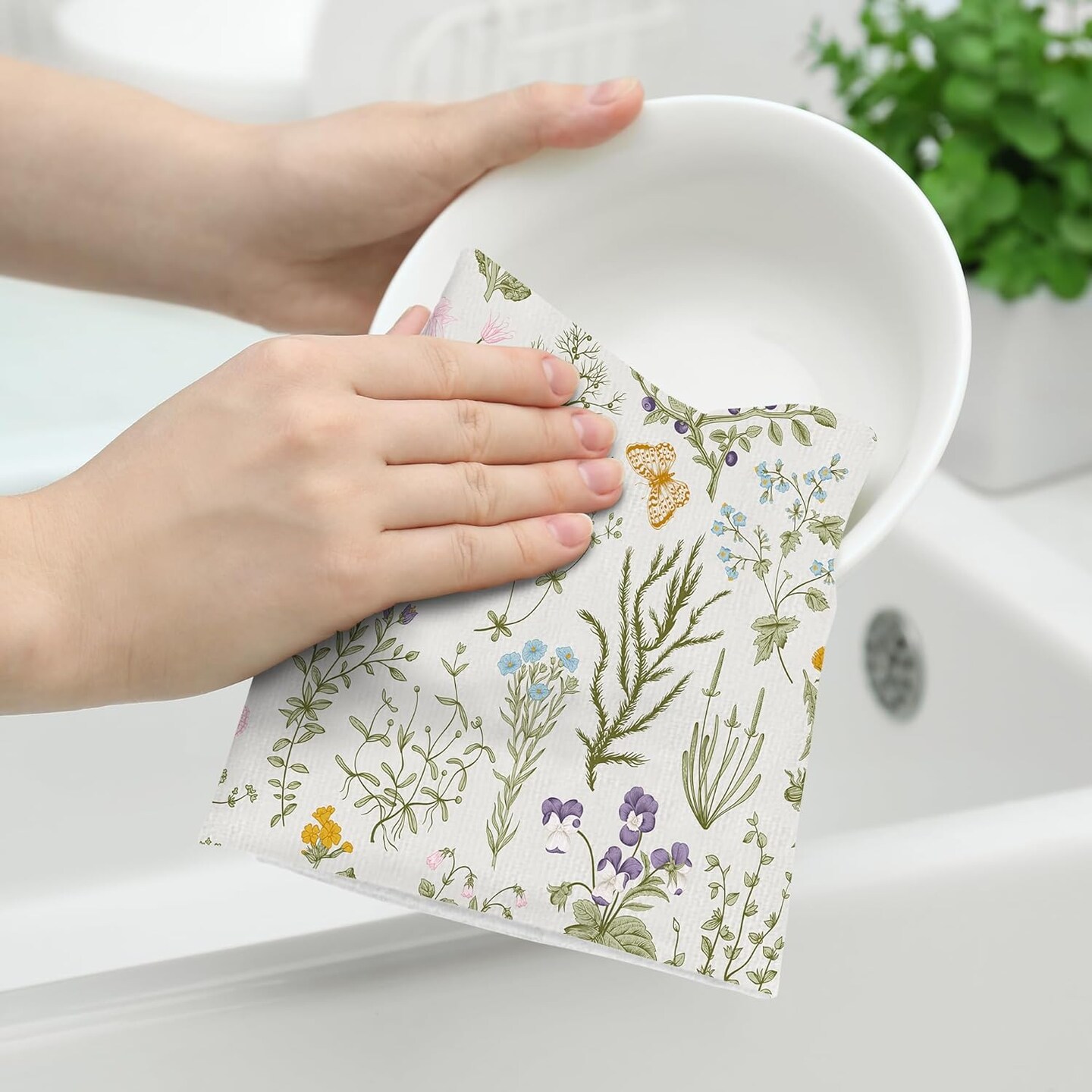 Spring Floral Kitchen Towels Decorative Set of 2, Summer Flower Dish Towels for Kitchen Decor