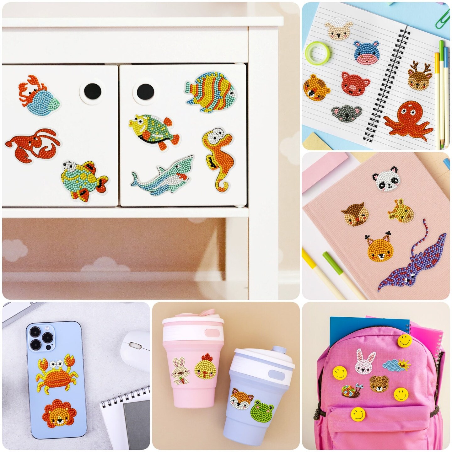 Wrapables Diamond Art Kits, 5D Gem Painting DIY Arts & Crafts Stickers, 44pcs Assorted Animals