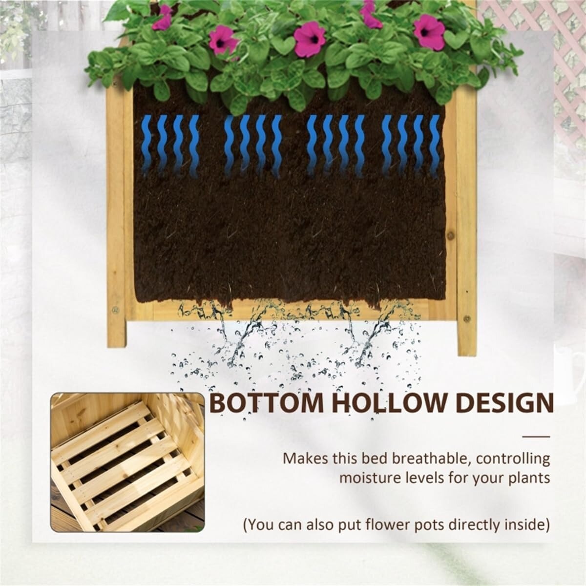 57" Carbonized Wooden Raised Garden Corner Planter Bed with Trellis