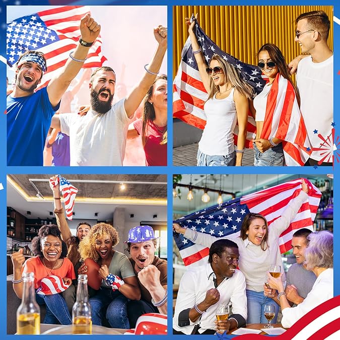 6 Pcs USA American Flag Bracelet for Women 4th of July Bracelet Red White and Blue Accessories Patriotic Independence Day Jewelry Gifts