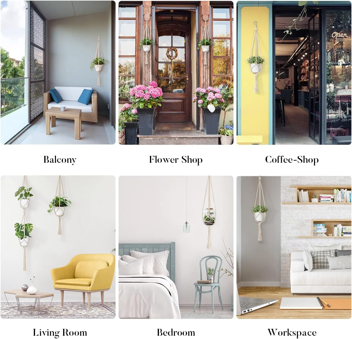 5-Pack Macramé Plant Hangers – Indoor Hanging Planter Holders with S-Hooks & Hook Nails, Handmade Boho Hanging Baskets in 3 Sizes (34" / 40" / 54") for Small Pots – Beige