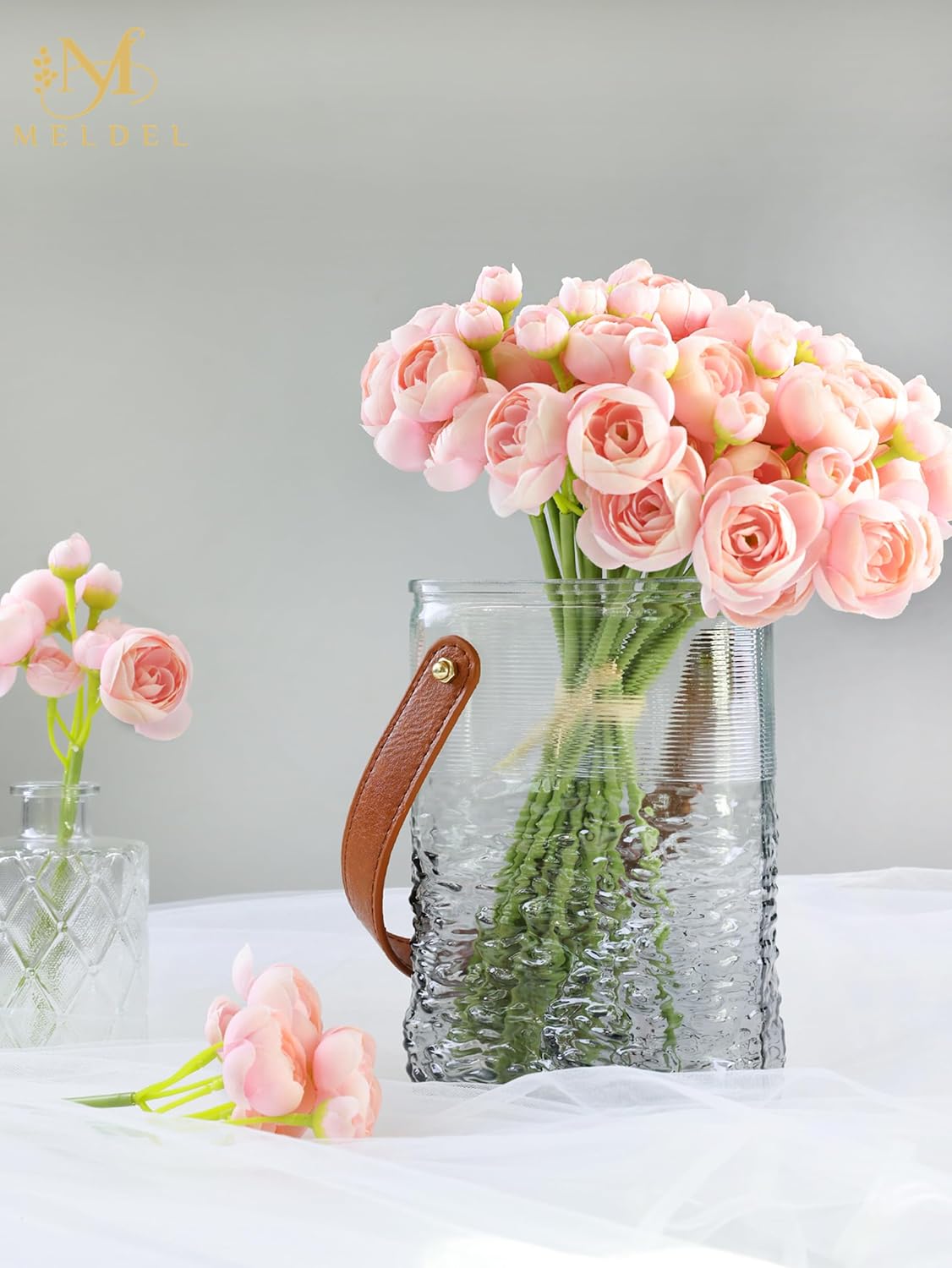 32Pcs Ranunculus Artificial Flower, Faux Silk Mini Pink Ranunculus Flowers for DIY Bouquet, Bulk Fake Peony Wedding Filler Flowers for Centerpieces Arrangements Bridal Shower Decorations