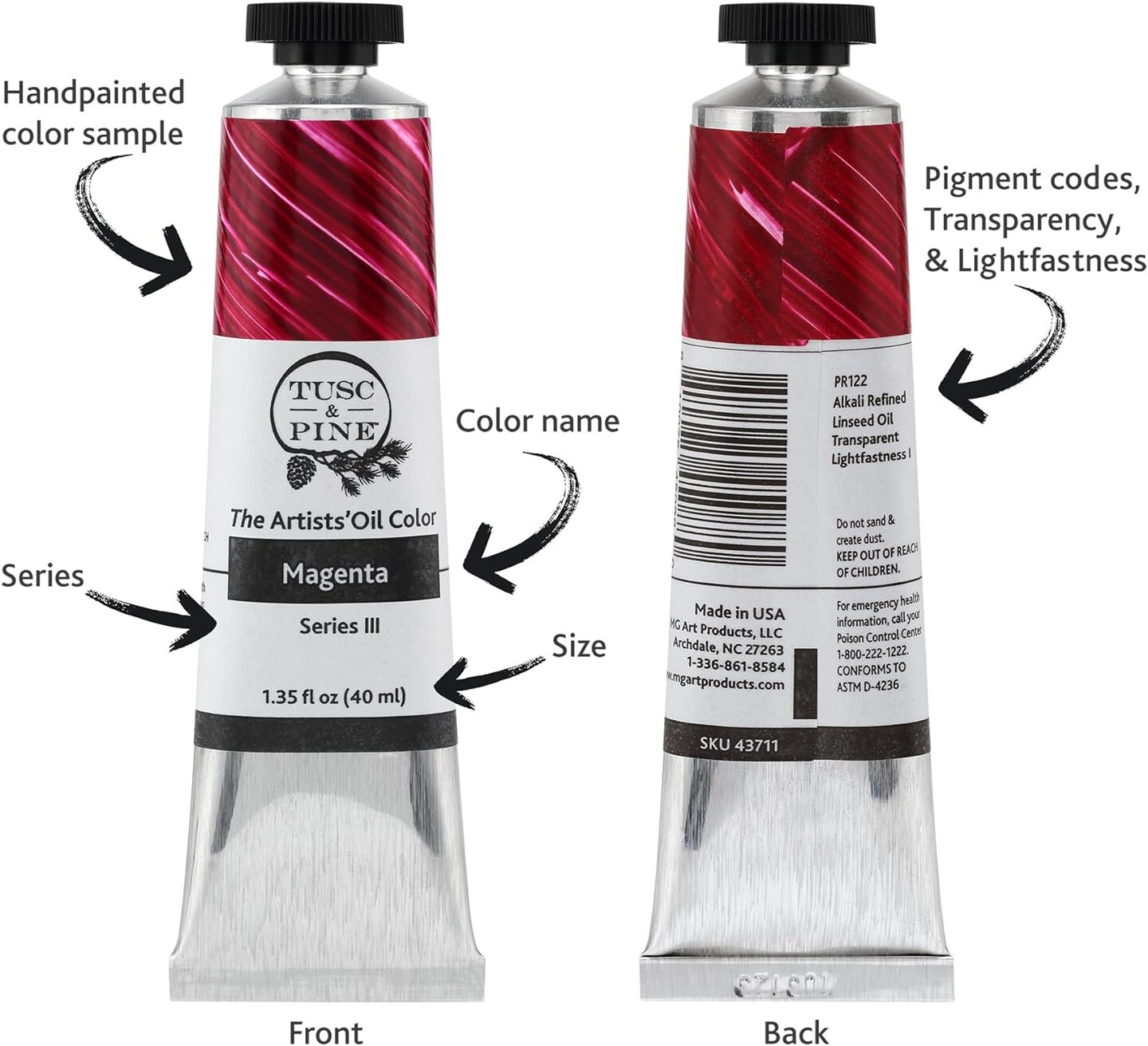 Artist Oil Paint - Zinc White, 40 ml, Non-Yellowing, Rich & Creamy Consistency, Maximum Pigment Load, Small Batch Milled Oil Paints Made in The USA for Professional Artists