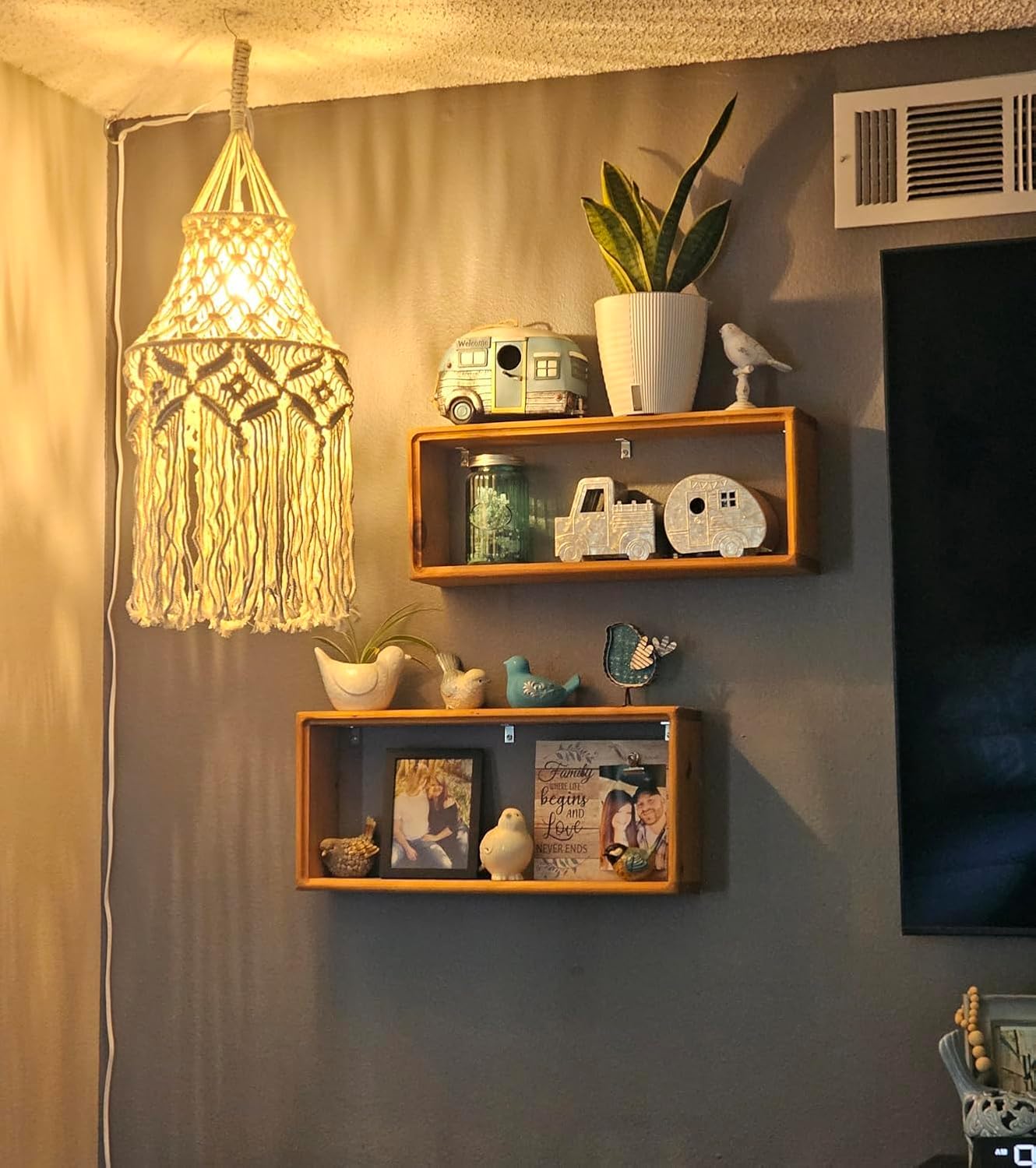 Boho Plug in Pendant Light Macrame Lamp Shade, Hanging Lamp with Plug in Cord,On/Off Switch,Bohemian Hanging Light Fixtures That Plug Into Wall Outlet for Bedroom Decor Living Room
