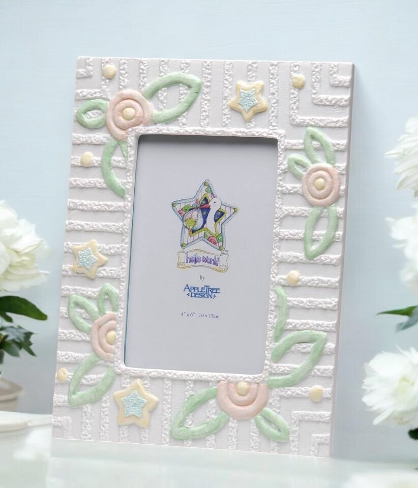 Ceramic Baby Photo Frame for 4&#x22; x 6&#x22; Photos, Baby Shower Gift, Gift for New Parents, Nursery Room Decor