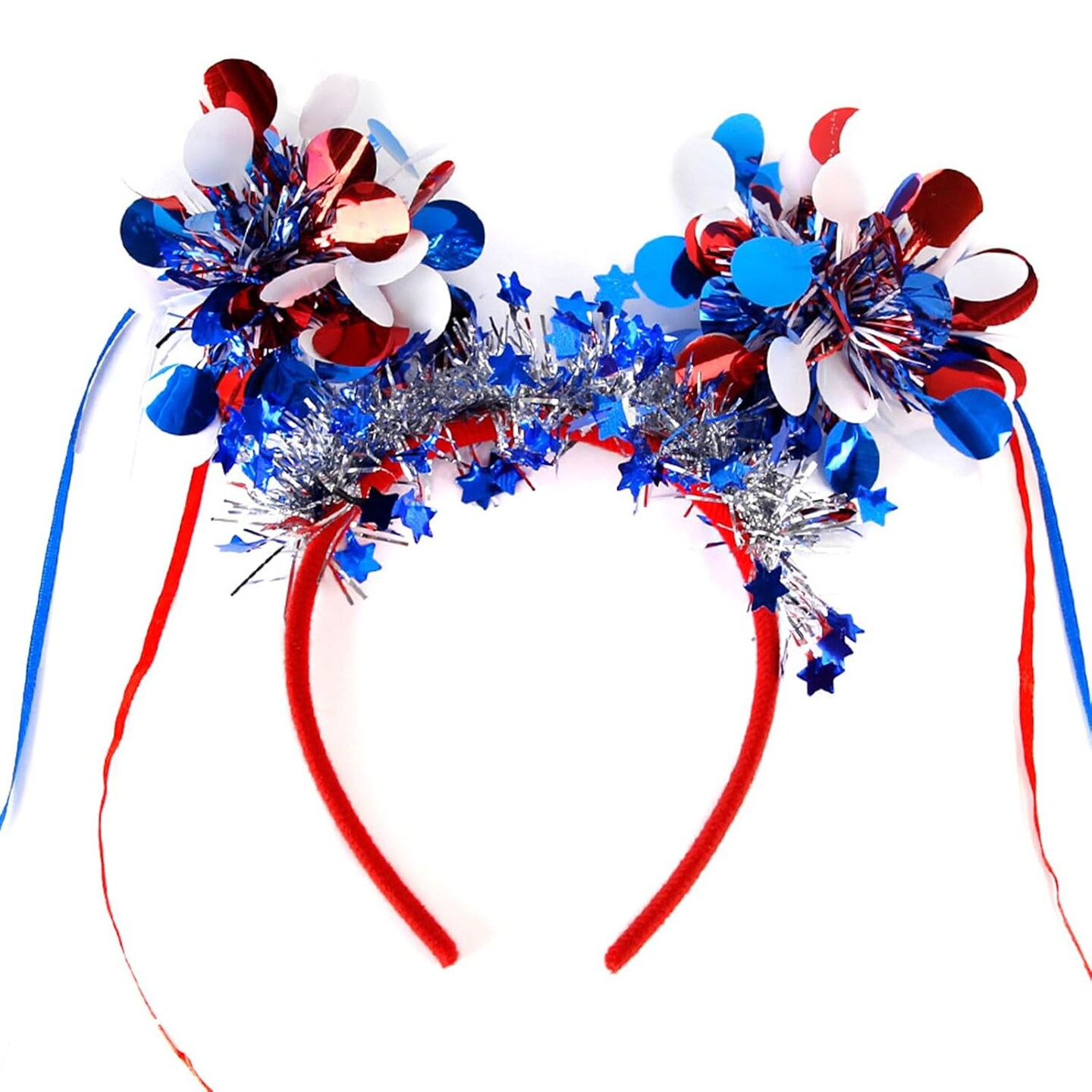 4th of July Headband - Patriotic Headband - Red White Blue Sequin Dots Star Design Headbands for Patriotic Accessories - 4th of July Outfits for Women