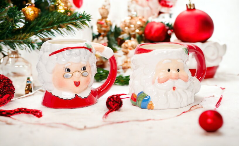 Ceramic Santa Claus and Mrs. Claus Mugs Pair, Home D&#xE9;cor, Gift for Her, Gift for Mom, Kitchen D&#xE9;cor, Christmas D&#xE9;cor