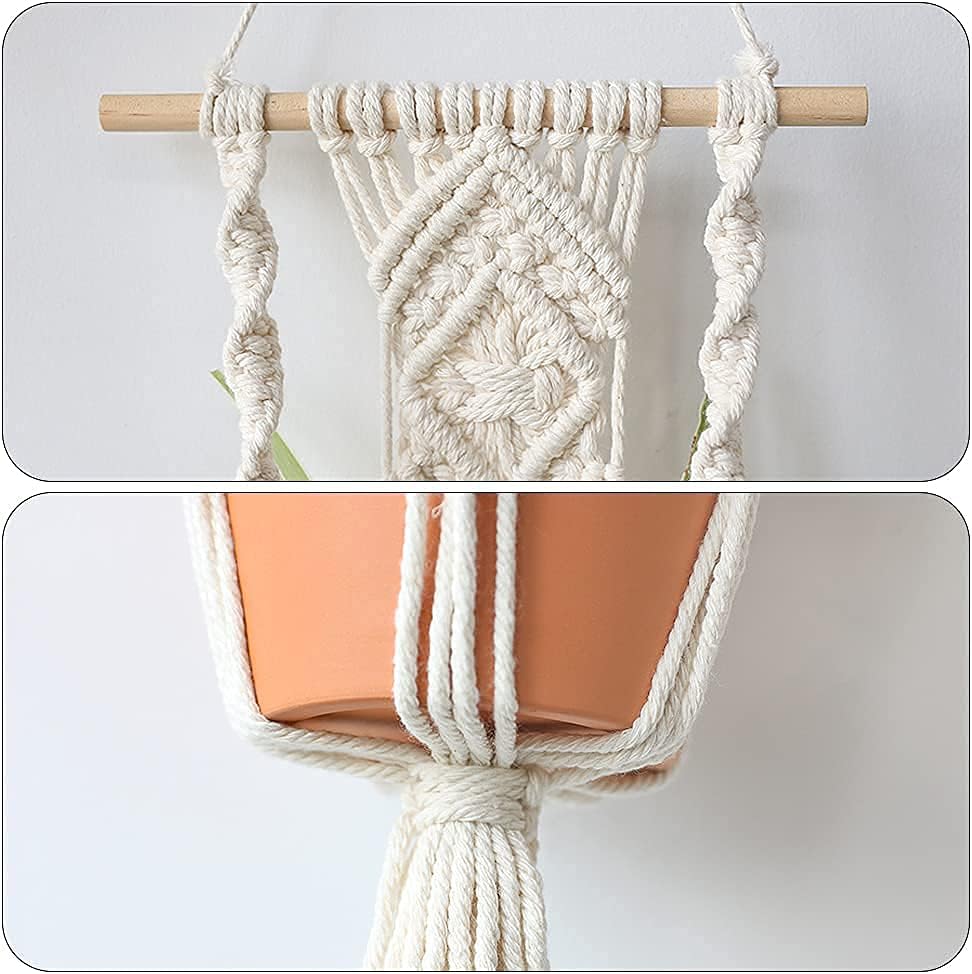 Boho Macrame Plant Hangers – Handmade Hemp Rope Hanging Baskets with Ceiling Hooks, Bohemian Wall Art and Home Decor