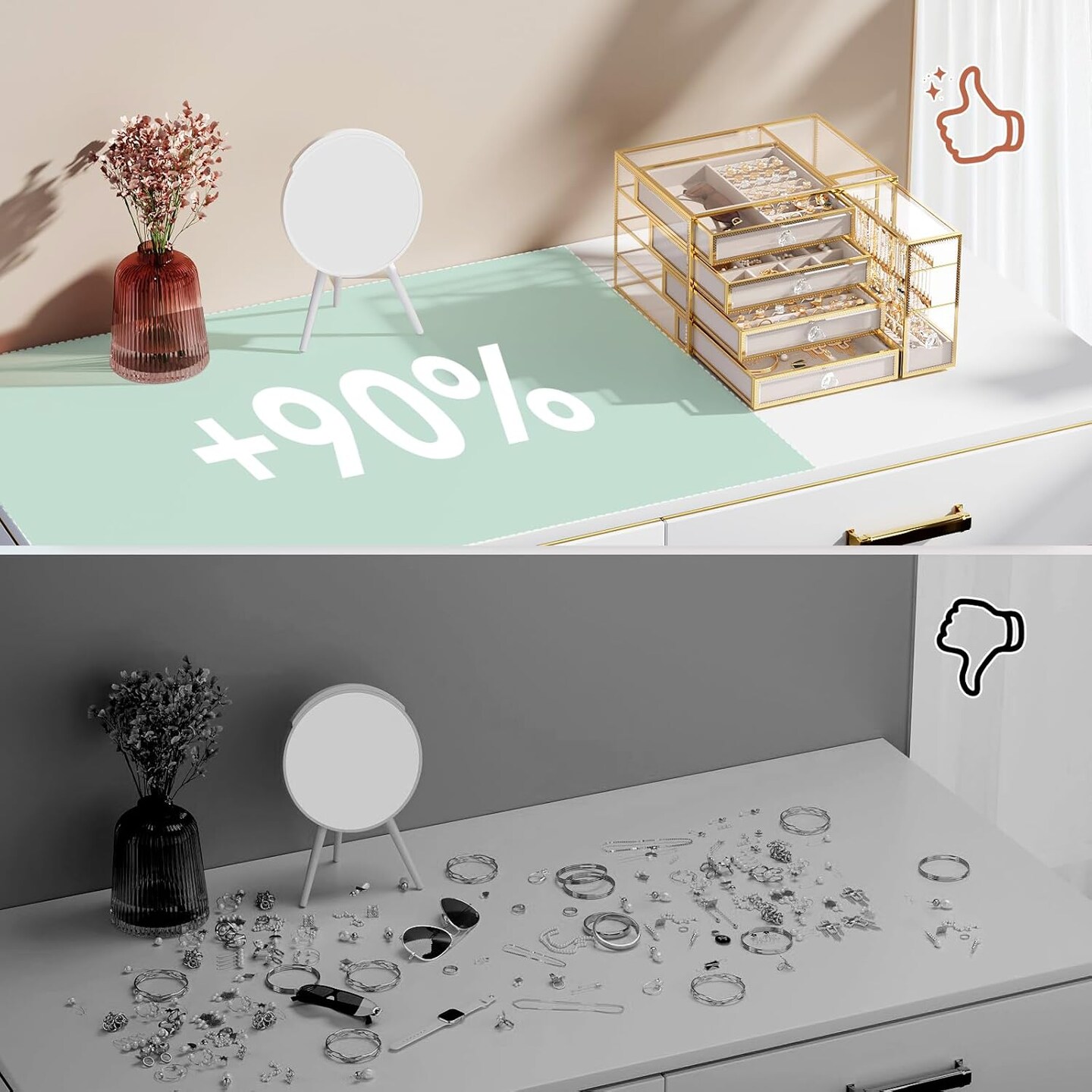 Jewelry Box Tempered Glass 5-Drawer Jewelry Organizers and storage, Large Jewelry Boxes & Organizers With Velvet Necklaces Earring Organizer.