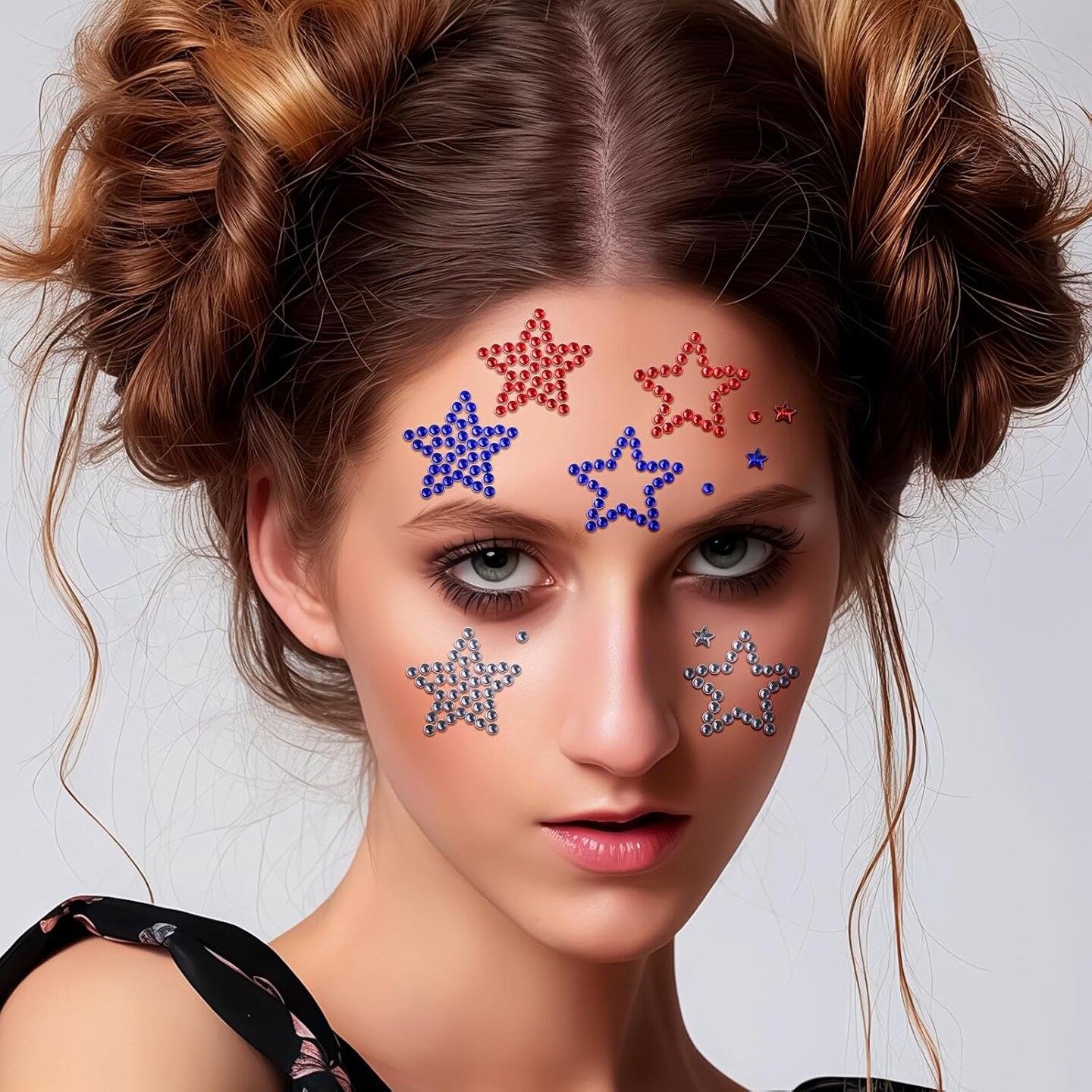 Face Gems 6 Sheets Hair Gems, Self Adhesive Face Jewels Stickers, Red White and Blue Star Festival Face Gems Stick on, 4th of July Rhinestone for Face, Eye, Makeup, Rave Accessories for Kids