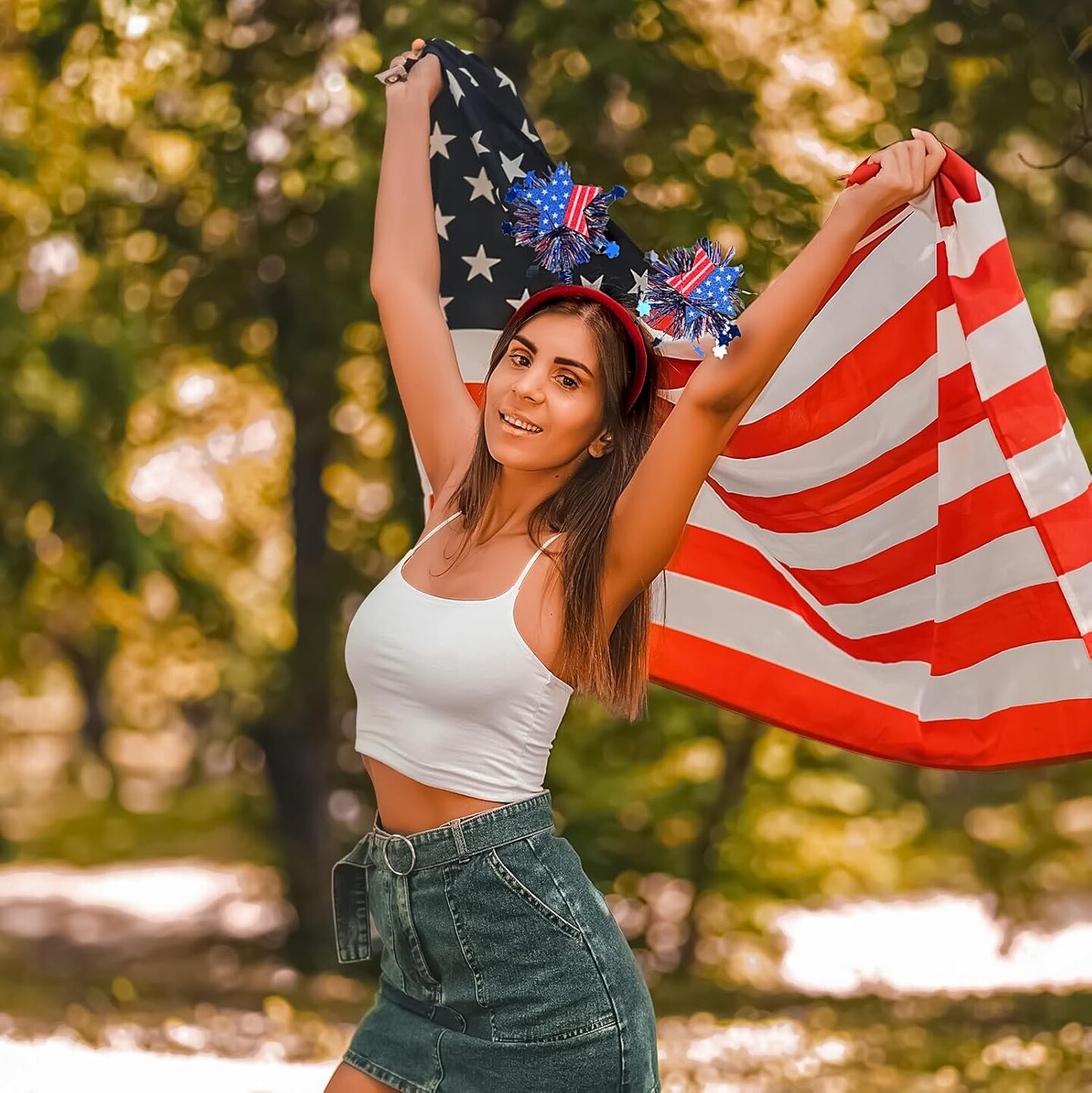 4th of July Headband Independence Day Hair Bands Glittery Star Hair Hoop USA Flag Stars Design Patriotic Decorations Red White Blue Hair Accessories for Fourth of July Parades Party Favors 1PCS