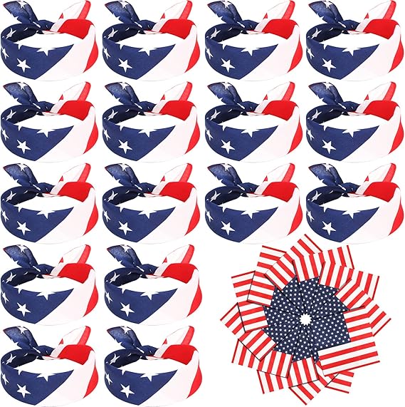 100 Pieces Independence Day American Flag Bandanas USA Bandana 4th of July Accessories for Men Women Pet Patriotic Parades