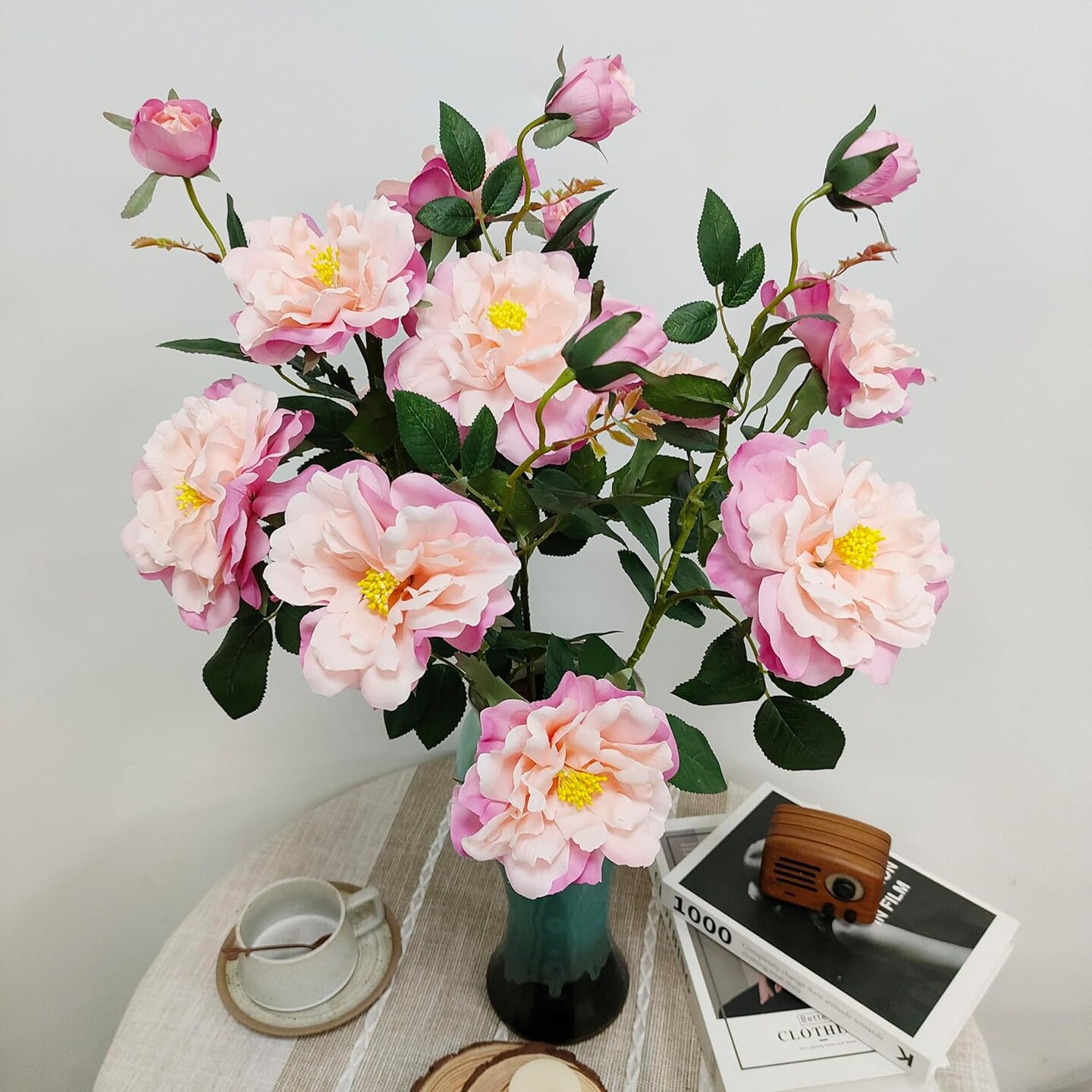 Pink Silk Peonies with Stems Real Look, 5 pcs Fake Peonies Artificial Flowers,Faux Peony Flowers for Decorations,Peony Artificial Flowers for Floral Arrangements