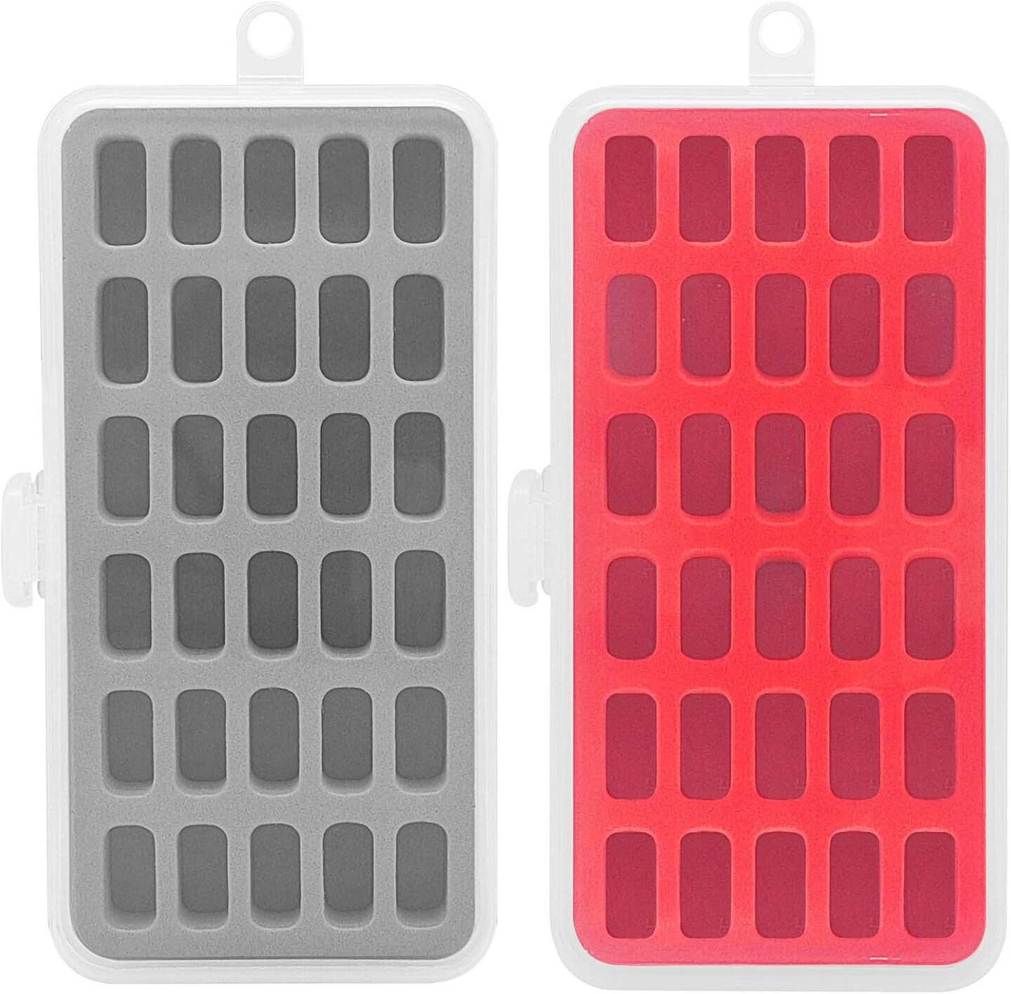 Pack of 2 Plastic Bobbin Storage Case Bobbin Boxes Thread Organizer Holds 60pcs Bobbins - Sewing Craft Plastic Case Storage Box - Box Only (Grey + Red)