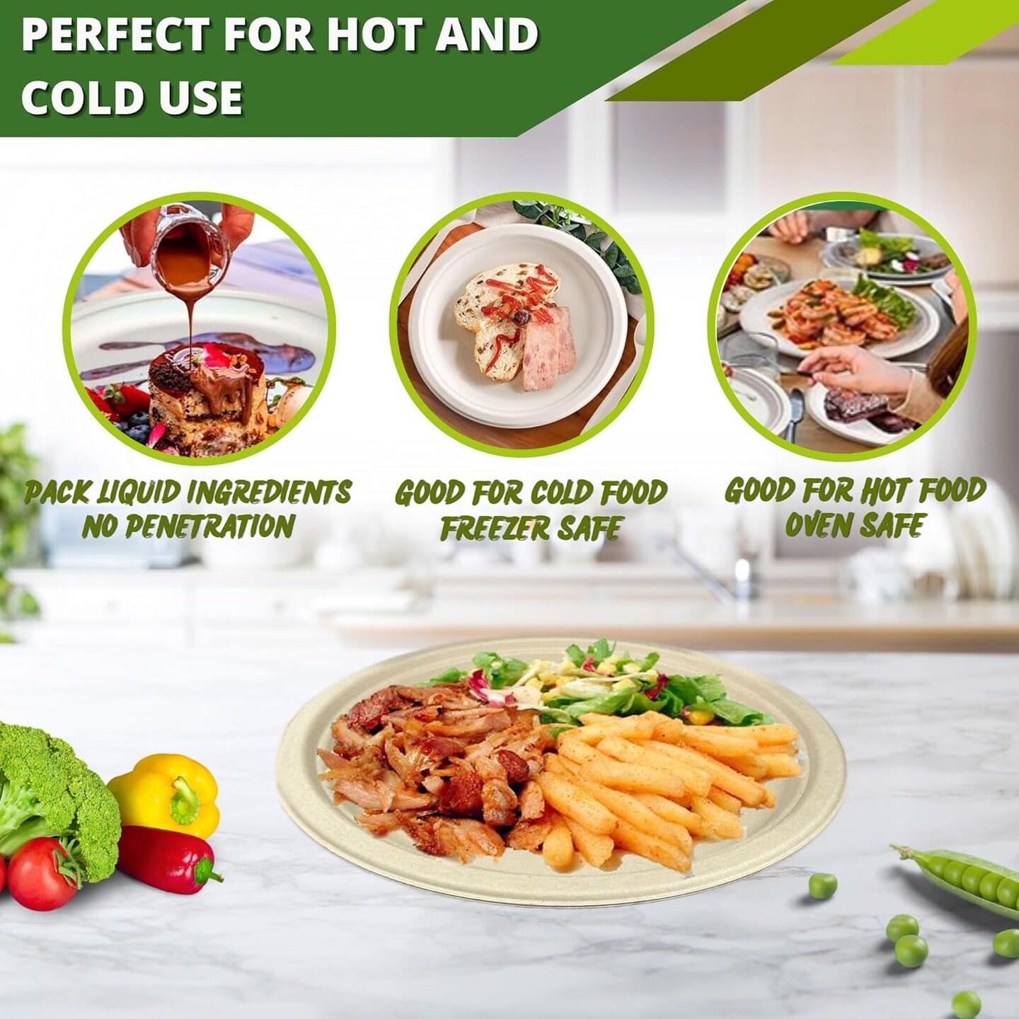 Compostable Paper Plates, 400 PCS Heavy-Duty Compostable Plates, Party Paper Plates &#x26; bowls (10 inch &#x26; 20 oz) Forks, Knives, Spoons, Cups &#x26; Napkins for Party, 50 Guest