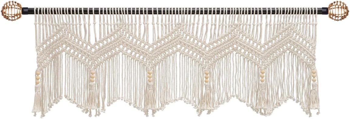 Boho Macrame Valance Curtain – 1 Panel Window Treatment, 52" W x 21" L, Handmade Bohemian Wall Hanging for Bedroom or Living Room Decor