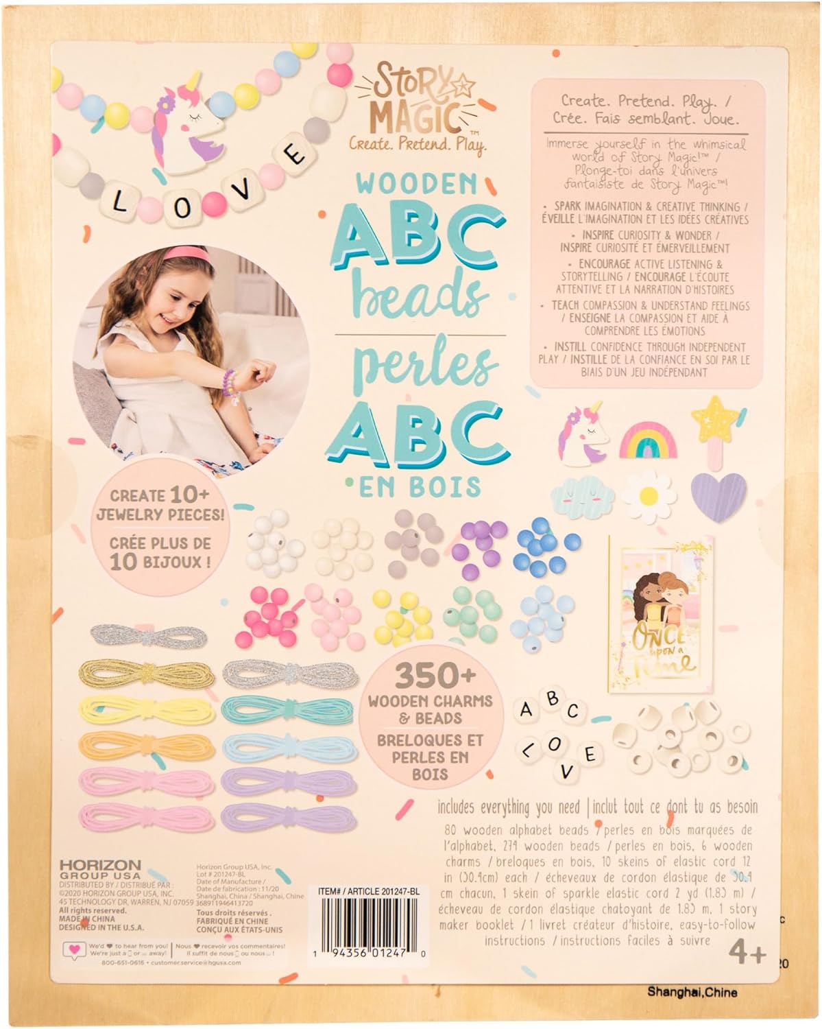 Wooden ABC Beads, Premium Wood Jewelry Making Kit, Makes 10+ Pieces of Jewelry, Over 350 Wooden Beads & Charms