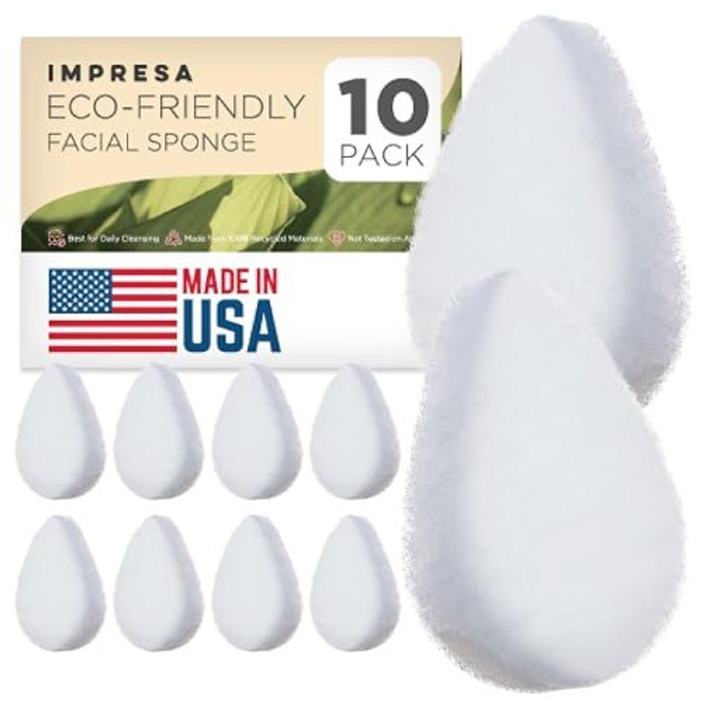Impresa [10 Pack] Facial Sponges for Cleansing and Exfoliating - Natural Facial Scrubber Exfoliator for Your Skincare Routine, Made from Recycled Materials - Made in USA