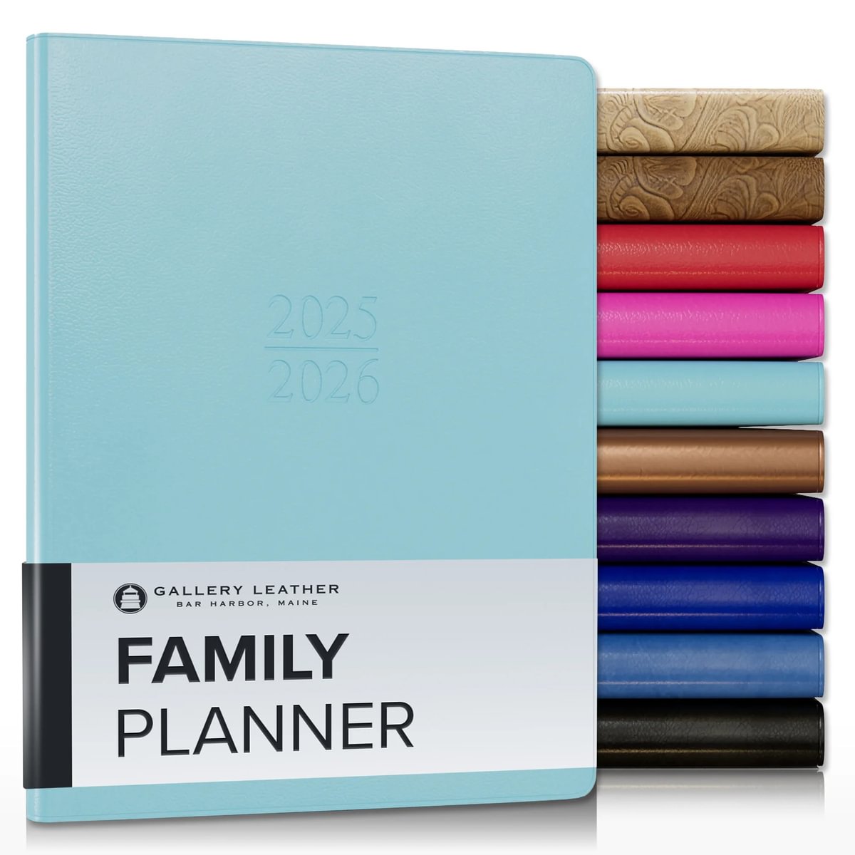 Gallery Leather Family Planner 2026 for moms, Elegantly Bound Calendar Planner and Notebook with Stylish White Page Edges, 18 Months - 9 x 7