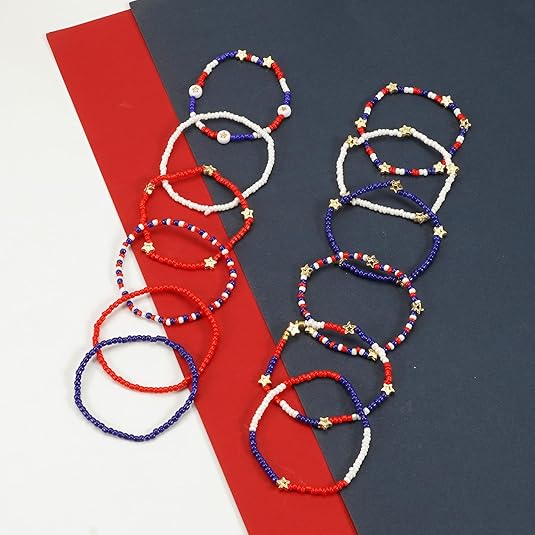 USA Flag Bracelets Valentine&#x27;s Day Heishi Bracelets St. Patrick&#x27;s Mardi Gras Beaded Bracelets Easter Rainbow Juneteenth Rasta