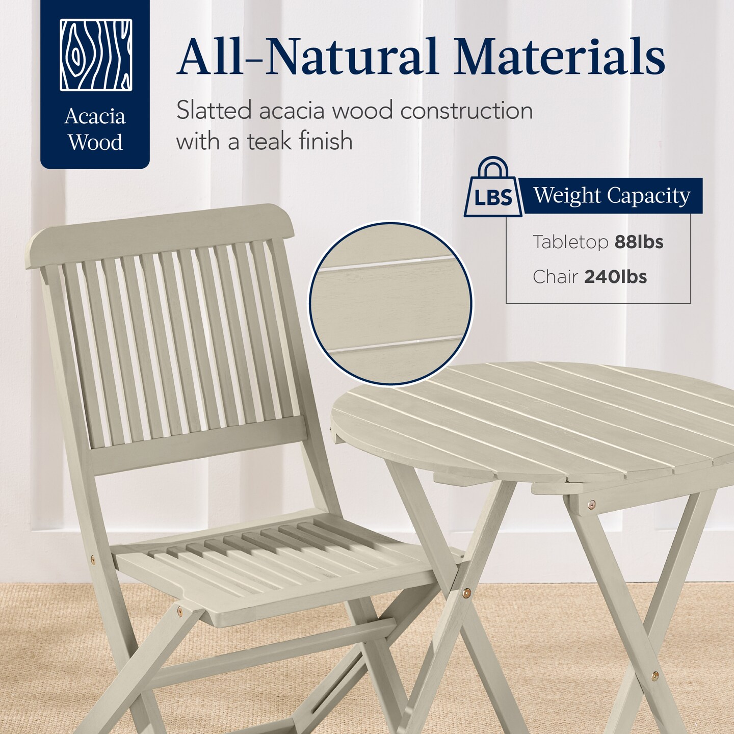 Best Choice Products 3-Piece Acacia Wood Bistro Set, Folding Patio Furniture w/ 2 Chairs, Table