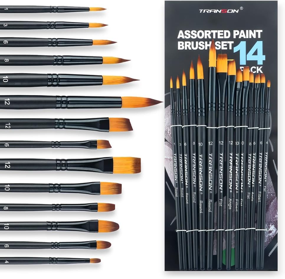 14pcs Artist Paint Brushes for Acrylic, Watercolor, Gouache, Oil and Hobby Painting Black Color