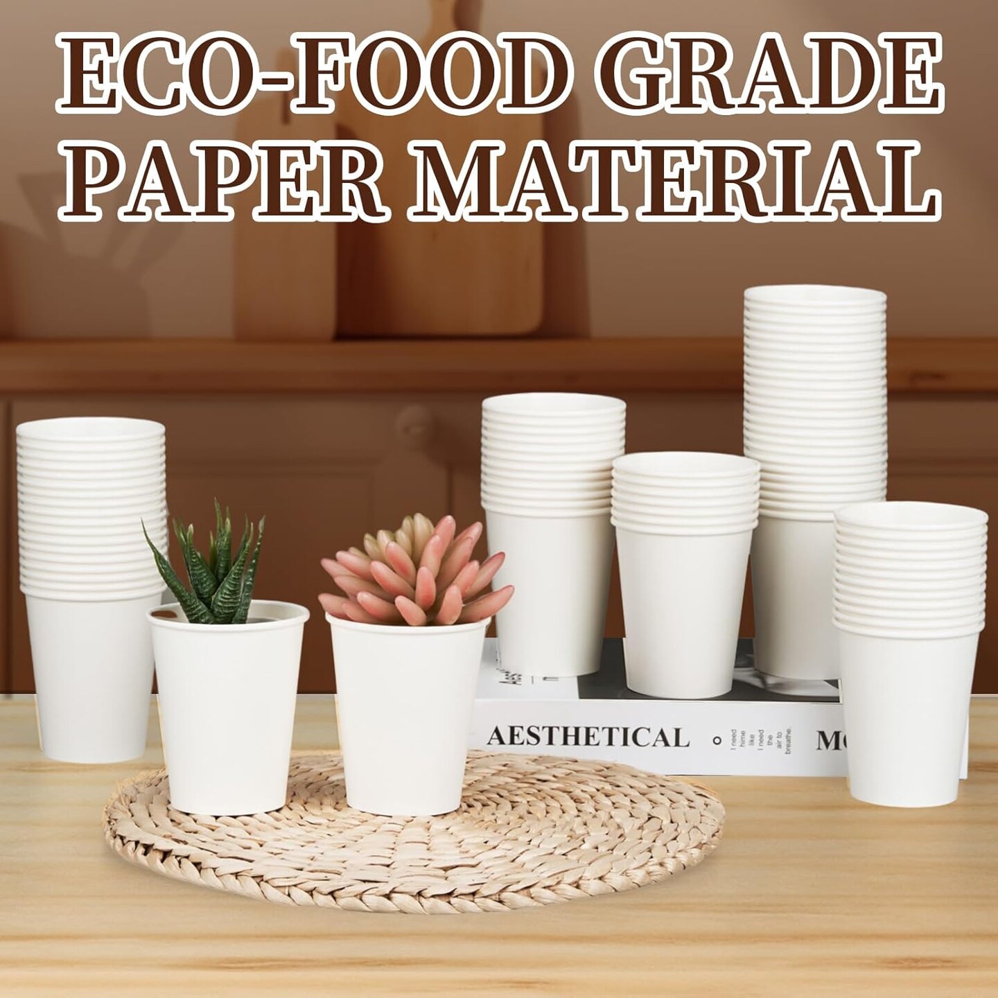 8 oz Coffee Cups 100 Pack, Disposable Paper Cups 8 oz, White Coffee Cups, Hot Beverage Drinking Cups, Suitable for Party, Picnic, Travel, and Events