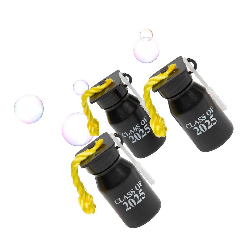 2 1/4" Graduation Class of 2025 Plastic Bubble Bottles 12 Pieces