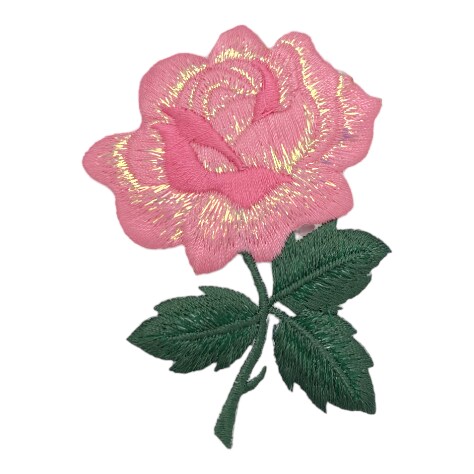 Pink Rose, Flowers, Embroidered, Iron on Patch